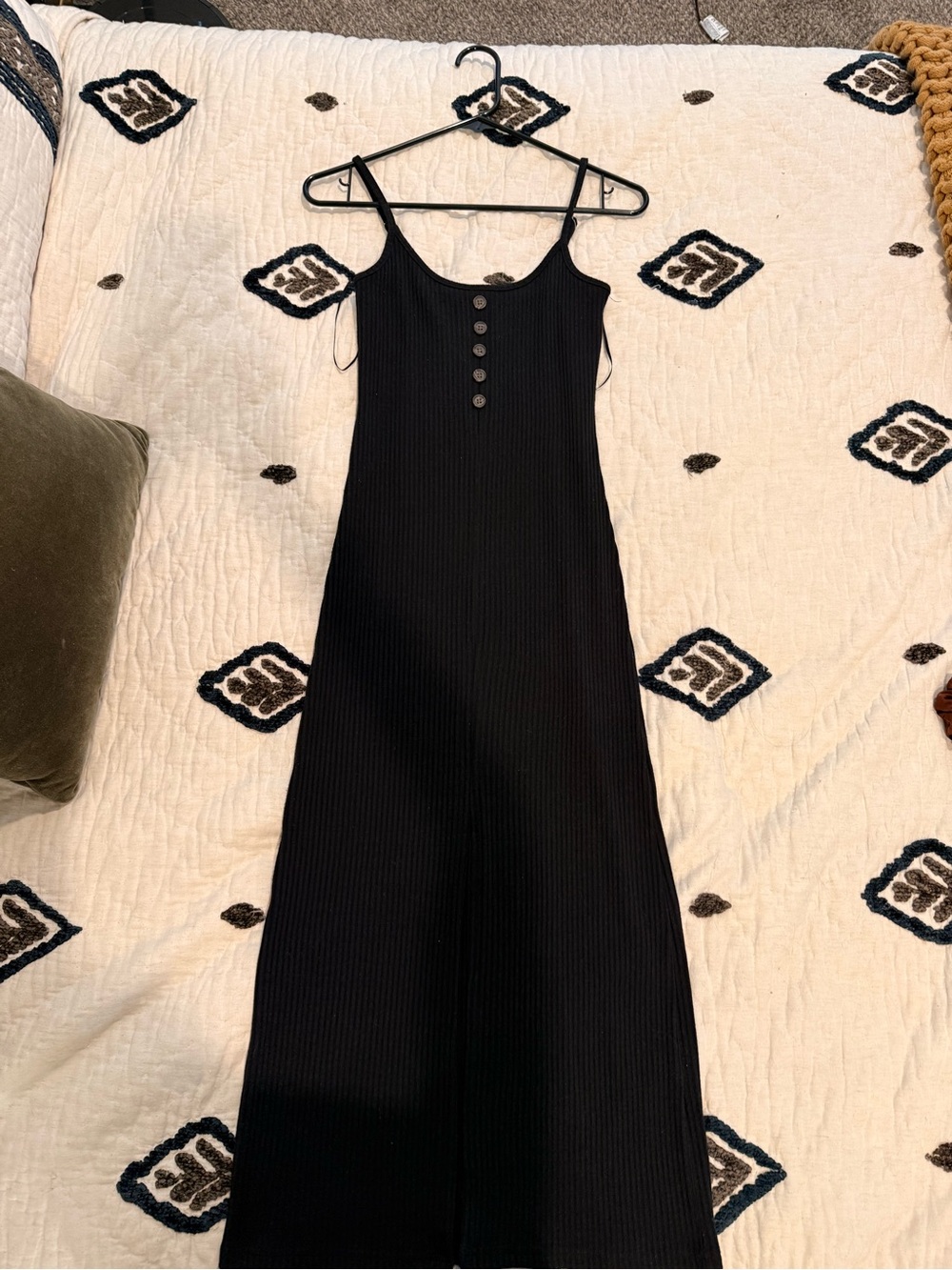 Black Ribbed Button-Front Slip Dress